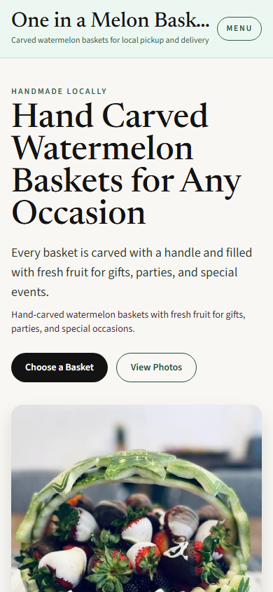 Mobile screenshot of the watermelonbaskets.com homepage.